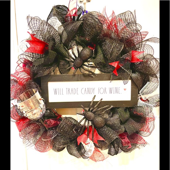 RAE DUNN SPOOKY & FUNNY HALLOWEEN WREATH “Will Trade Candy for WINE!!” - Picture 12 of 12